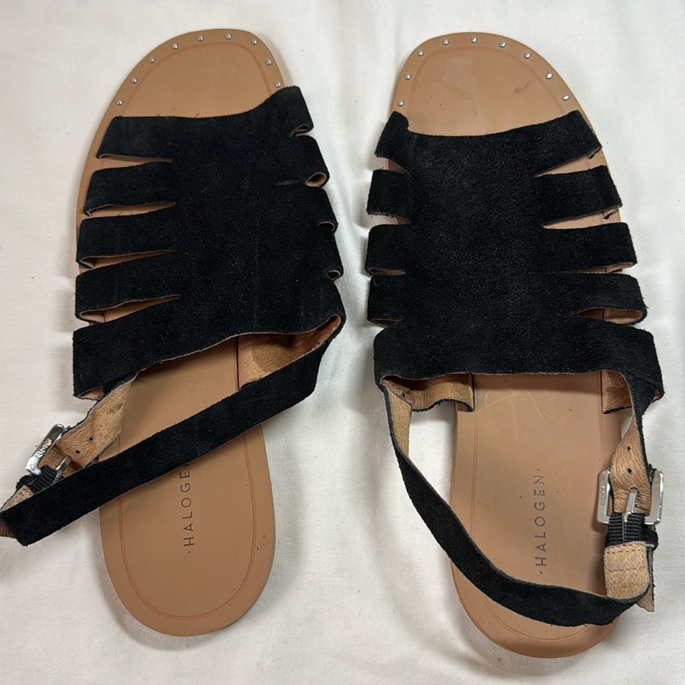 Halogen Jannie cutout black suede sling back sandals. 9.5 medium.
